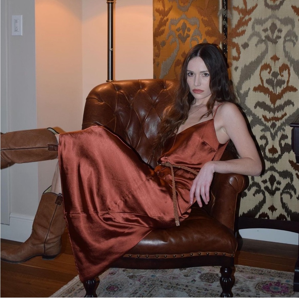 burnt orange silk dress